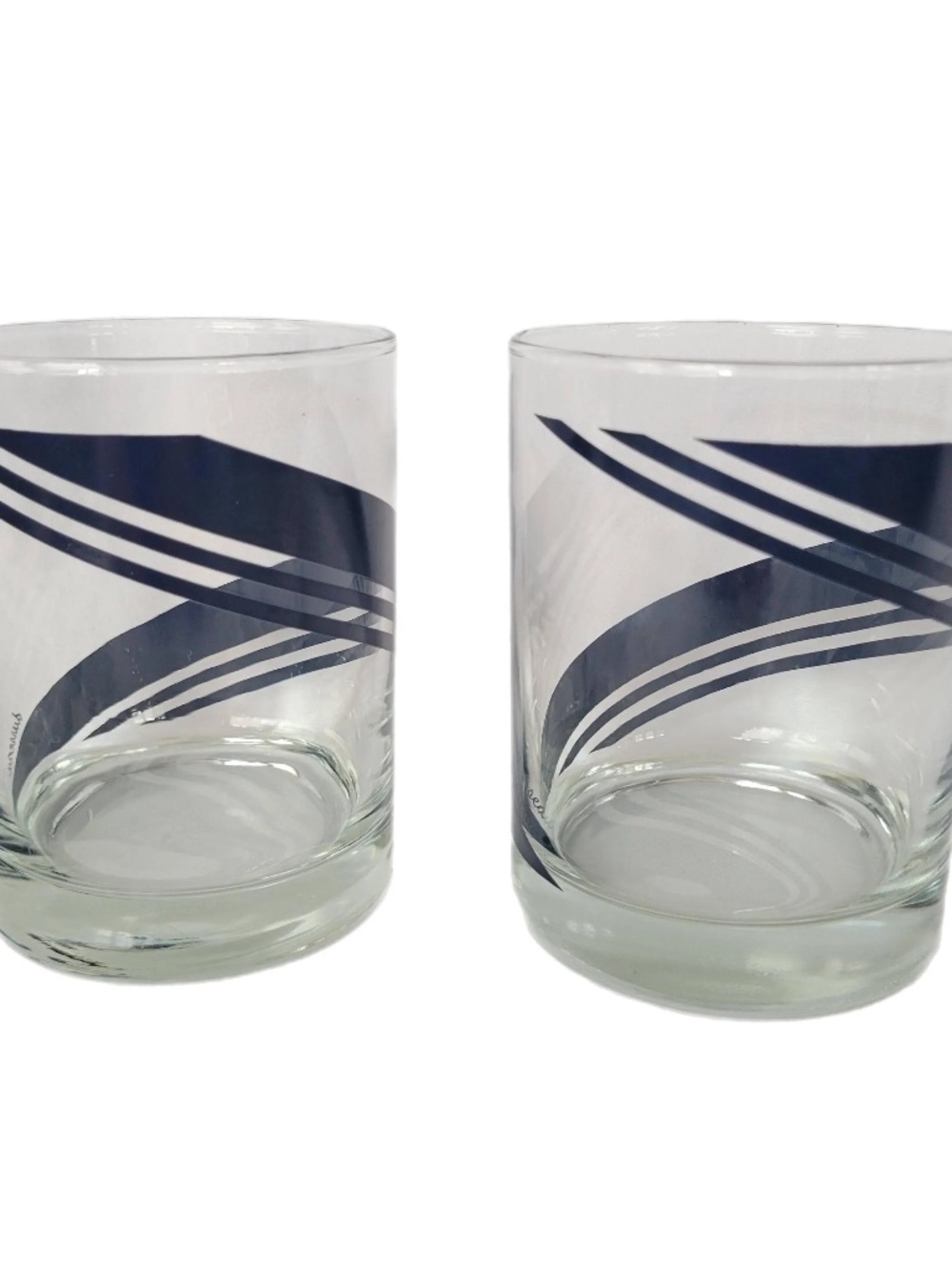 Dusseau Drinking Glasses Set of Two VTG Blue Swirl Design Retro MCM